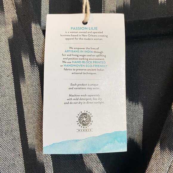 Fair Trade Genuine Ikat Black Cotton Wrap Dress NWT Extra Small Passion Lilie - Picture 7 of 12